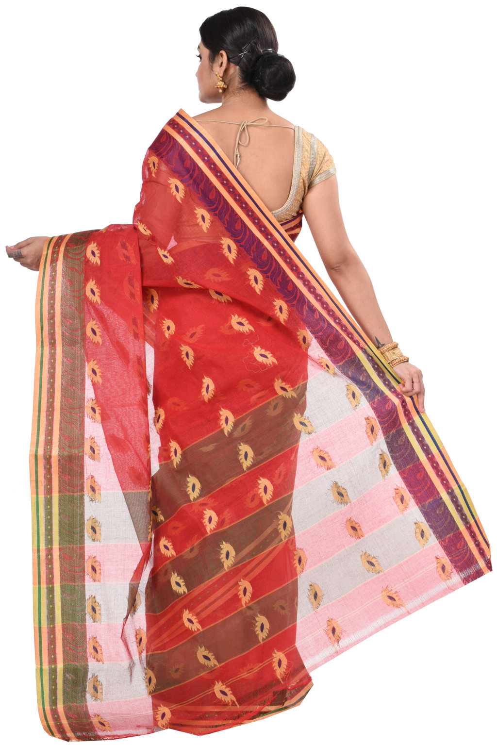 Red Pure Cotton PataButi Tant Saree (525)